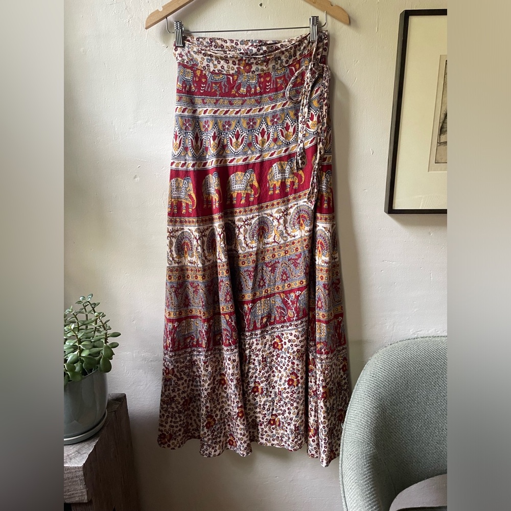 Vintage Indian Cotton Wrap Skirt Free Size 100% Cotton Block Printed Floral